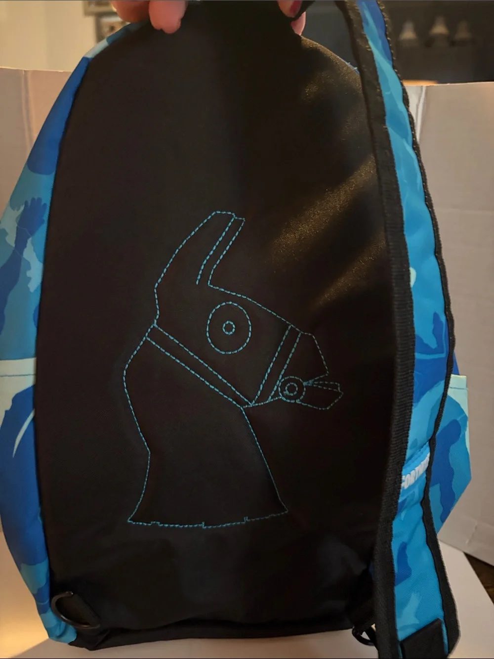 Fortnite Blue Camo Backpack with Pink horse Graphic
